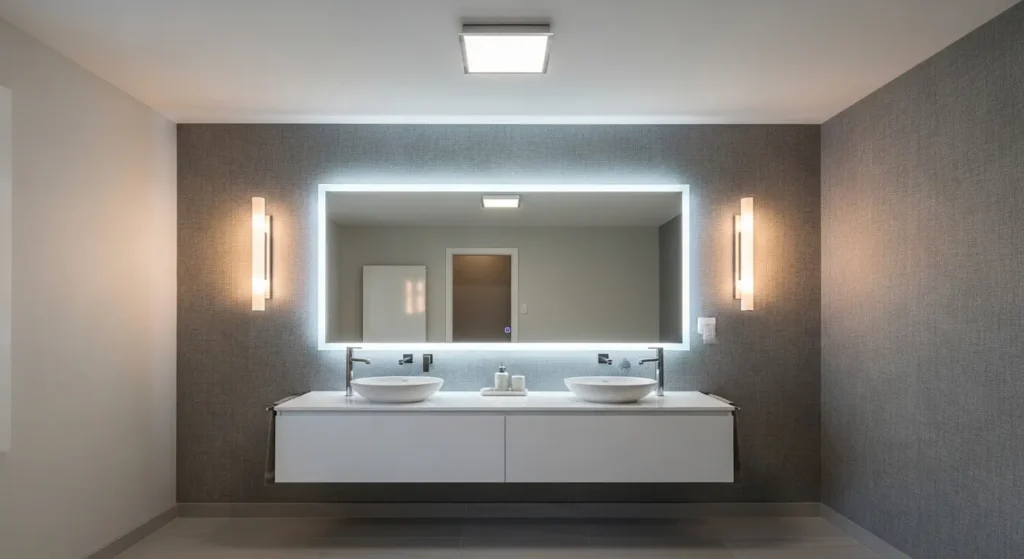 Bathroom with layered lighting design