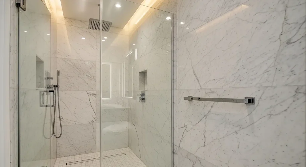 Modern bathroom with frameless glass shower